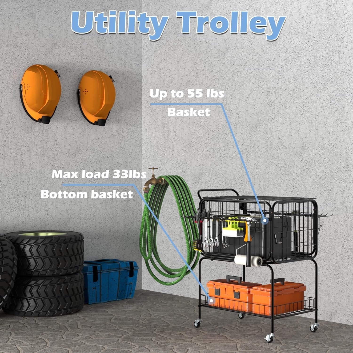 Tennis Ball Cart with Wheels, Holds 350 Balls, Racket Holder & Utility Trolley
