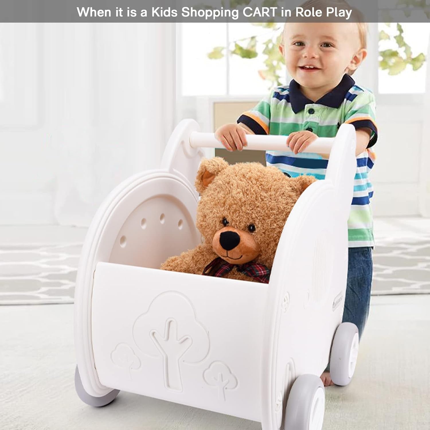 2-in-1 Baby Shopping Cart and Stroller Walker Toy with Storage, White