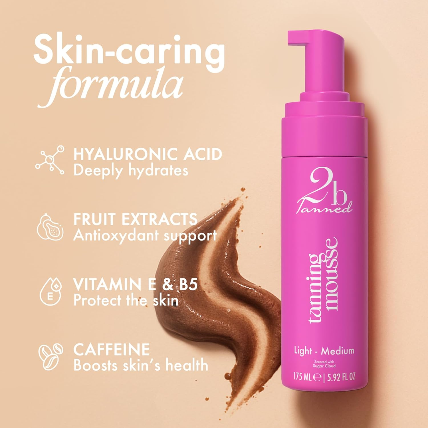 2Btanned Light/Medium Fake Tan Mousse with Hydrating Formula and Sugar Cloud