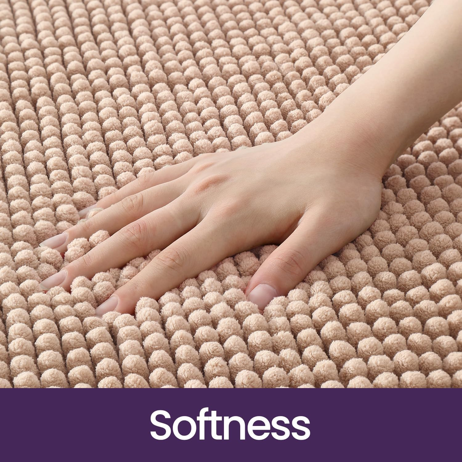 Ultra Soft Chenille Bath Mat Set, Non-Slip, Machine Washable, Beige, 2 Pieces