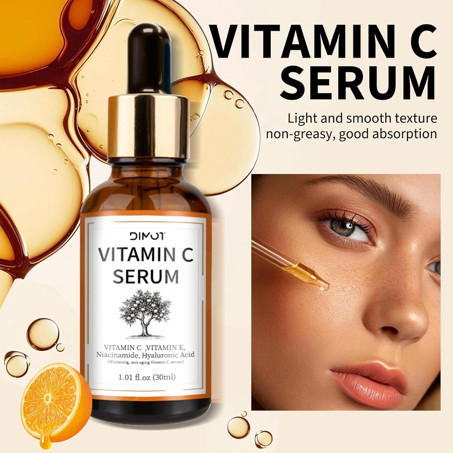 Vitamin C Serum with Hyaluronic Acid for Dark Spot Reduction, 30ml