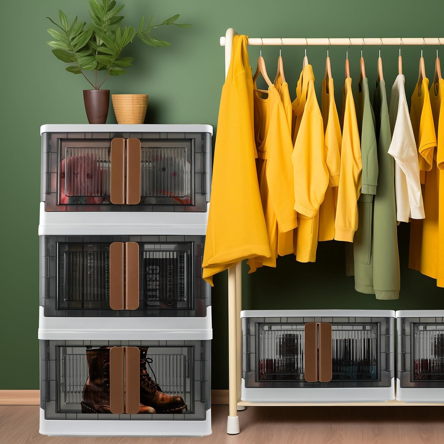 8.4 Gallon Storage Bin with Lids, Locking Cabinet, Foldable Plastic Organizer