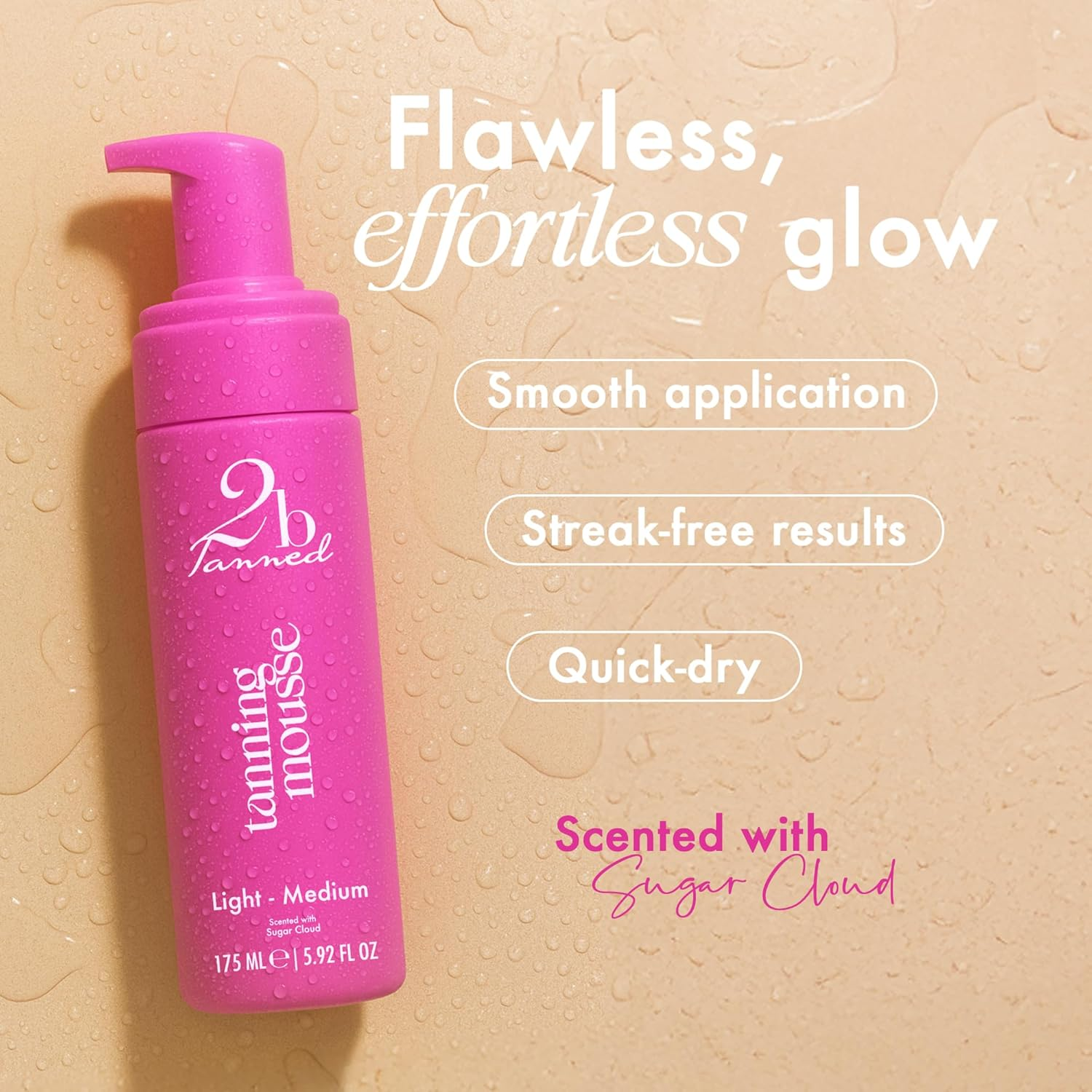 2Btanned Light/Medium Fake Tan Mousse with Hydrating Formula and Sugar Cloud