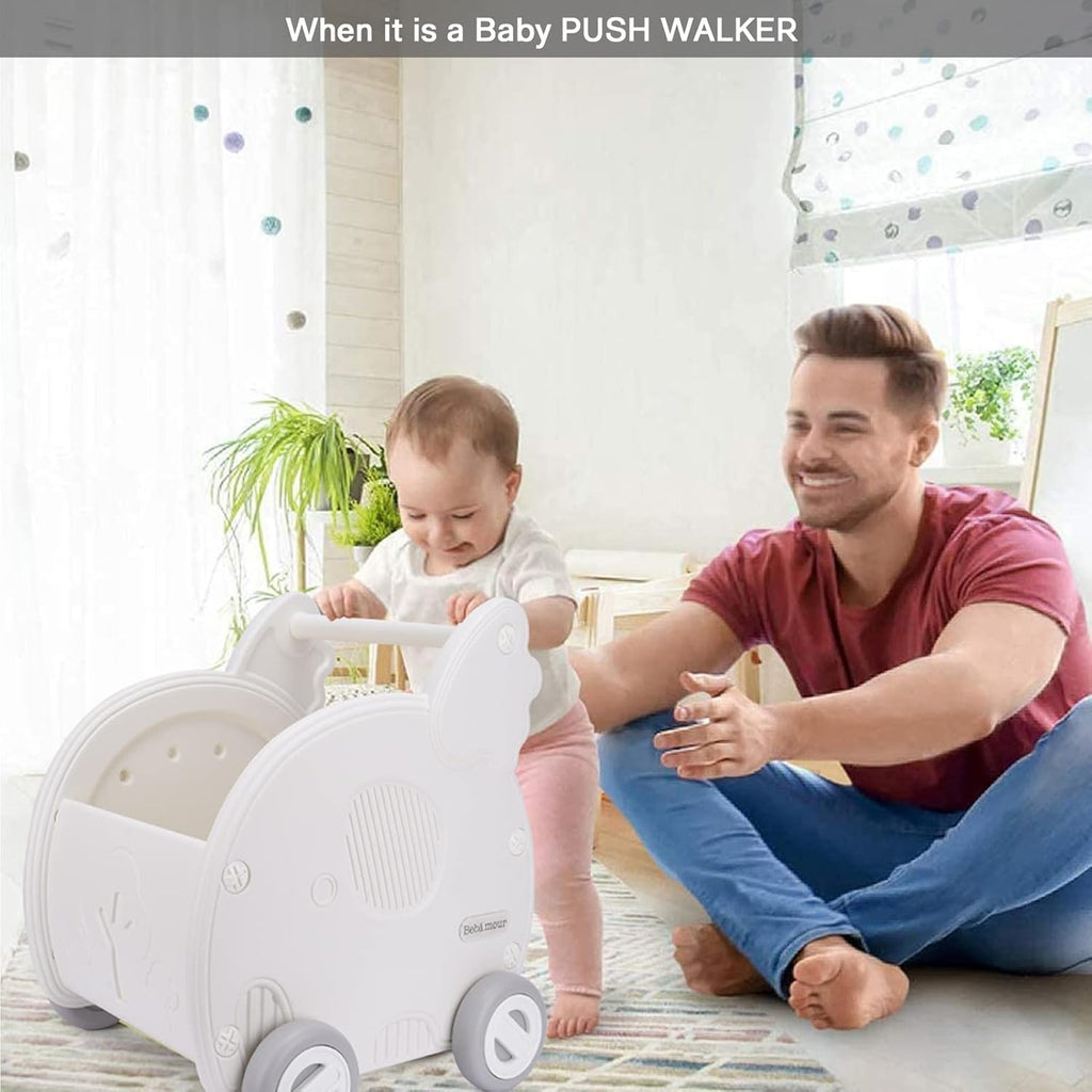 2-in-1 Baby Shopping Cart and Stroller Walker Toy with Storage, White