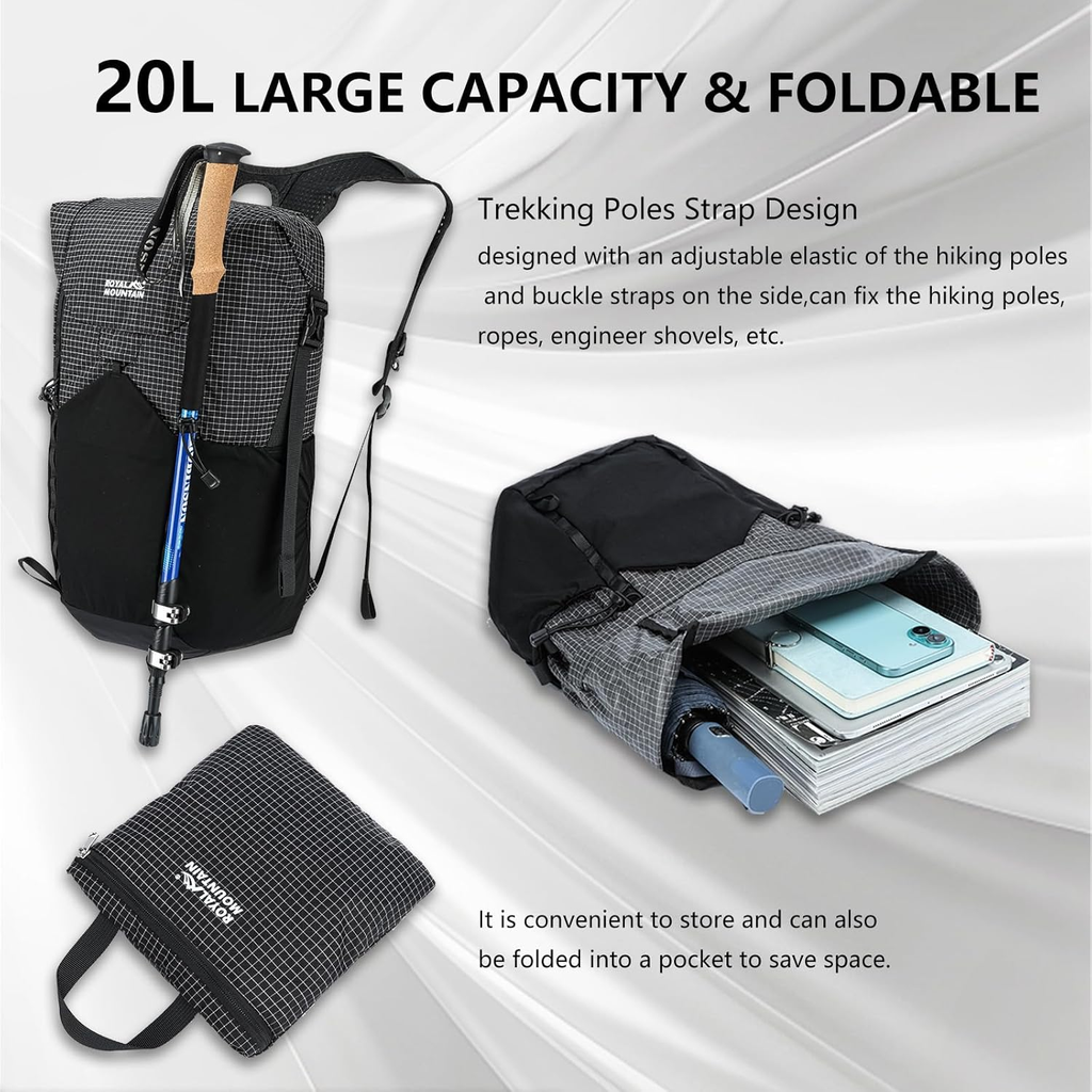 25L Lightweight Foldable Hiking Backpack for Men and Women