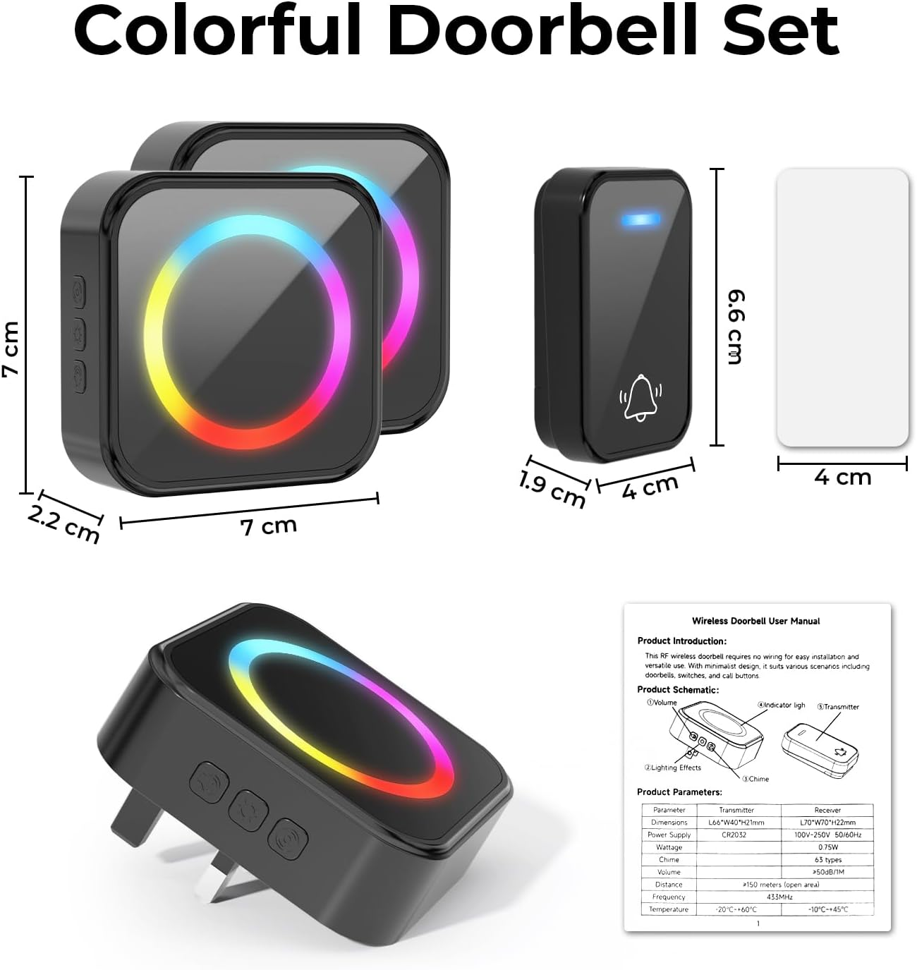 Vibrant Wireless Doorbell Kit - LED Multi-Color, Waterproof & Easy Install