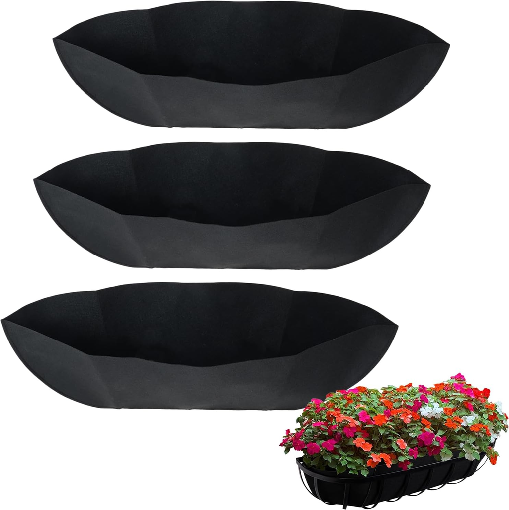 24" Rectangle Hanging Plant Liners - 3 Pack Felt Inserts for Containers