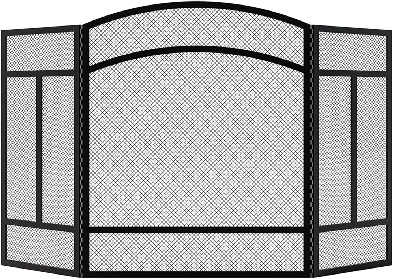 3-Panel Black Spark Guard with Piano Hinge, 96.5cm L x 61cm H