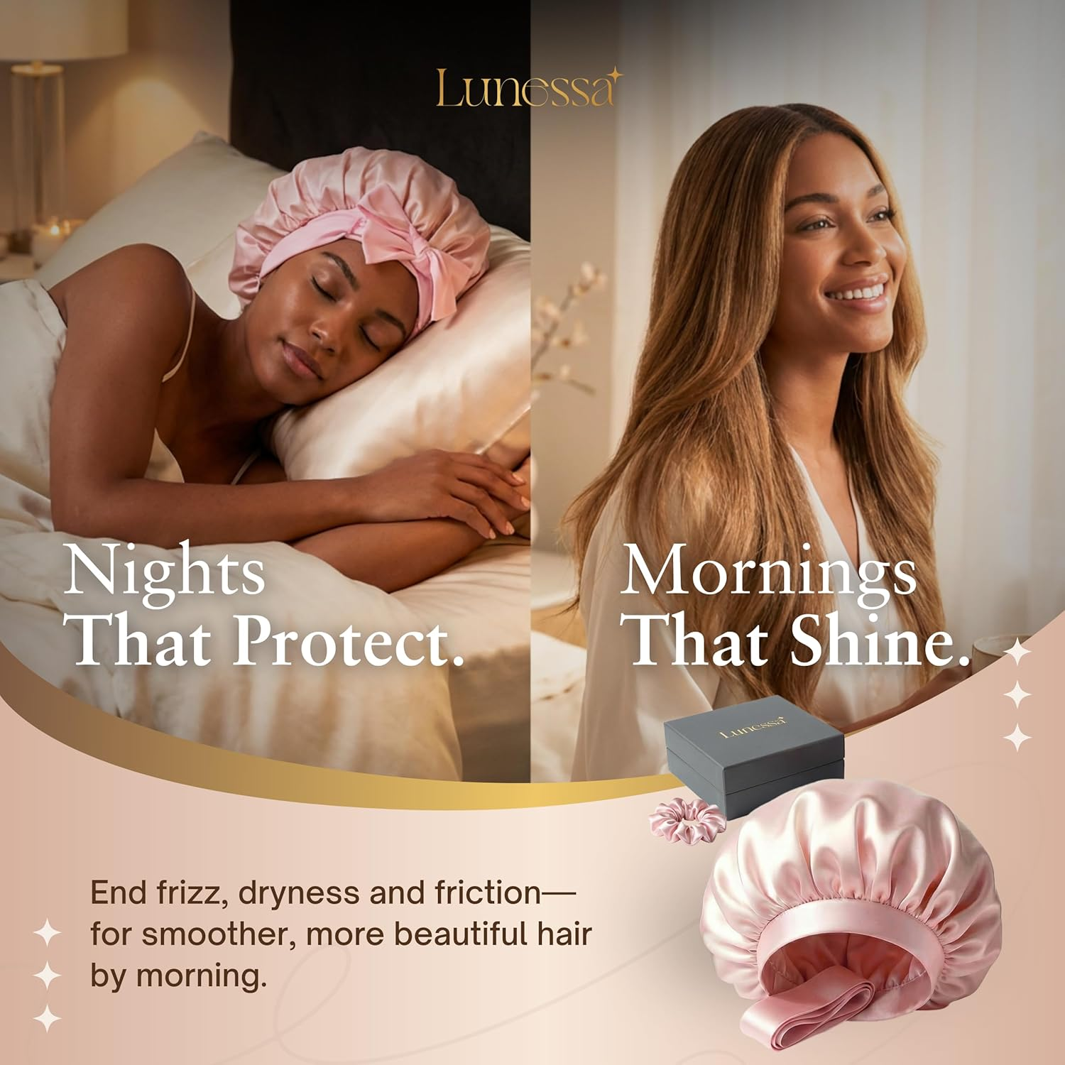 22-Momme Silk Hair Bonnet & Scrunchie - OEKO-TEX® Certified (Black)