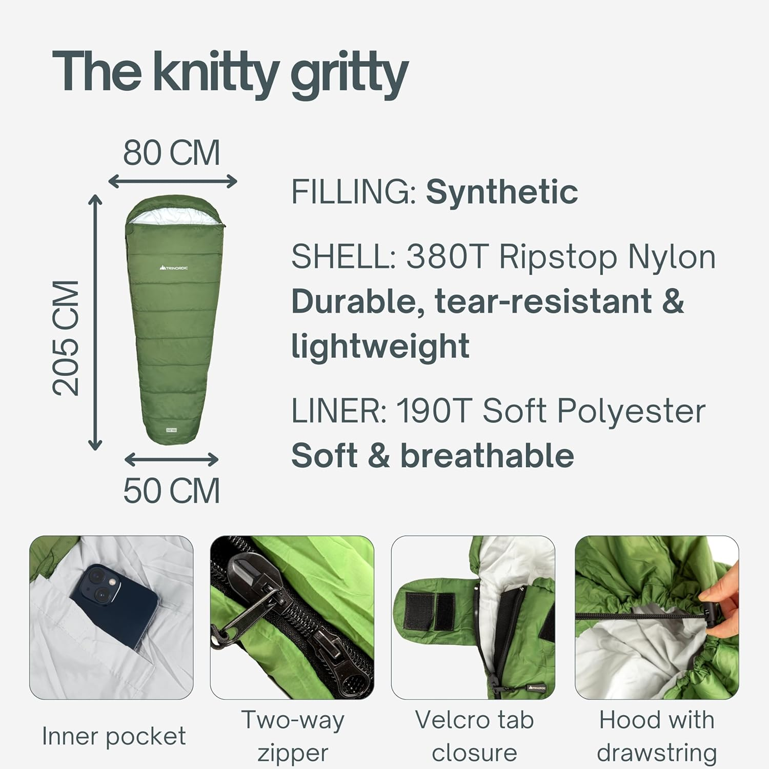 Lightweight Mummy Sleeping Bag - 780G, Compact for Hiking and Camping