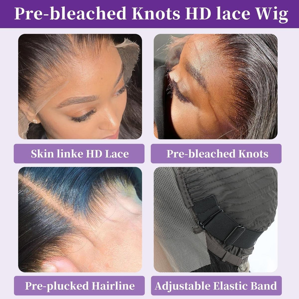 XUNEXA 12" Straight Bob Wig Human Hair HD Lace Front 13x4 Pre-Plucked