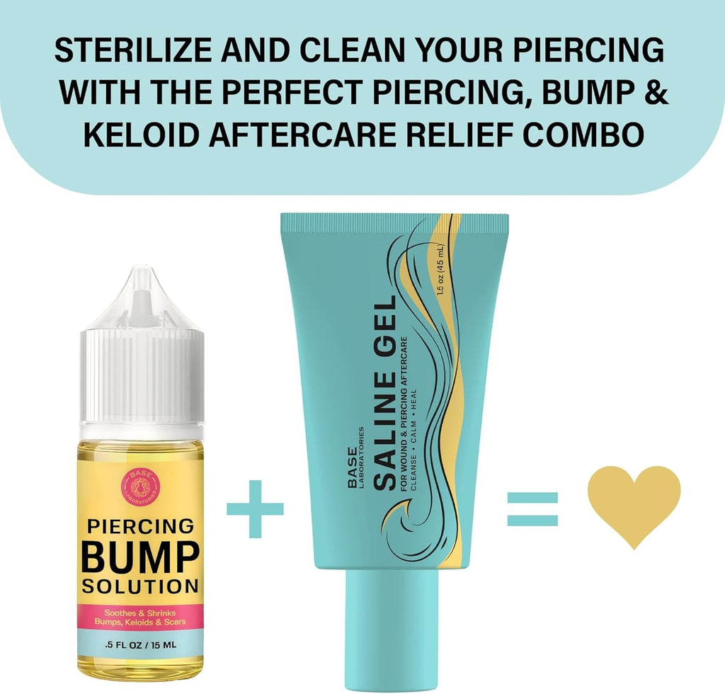 Base Labs Piercing Aftercare Kit - Bump Solution & Saline Gel, 3-Pack