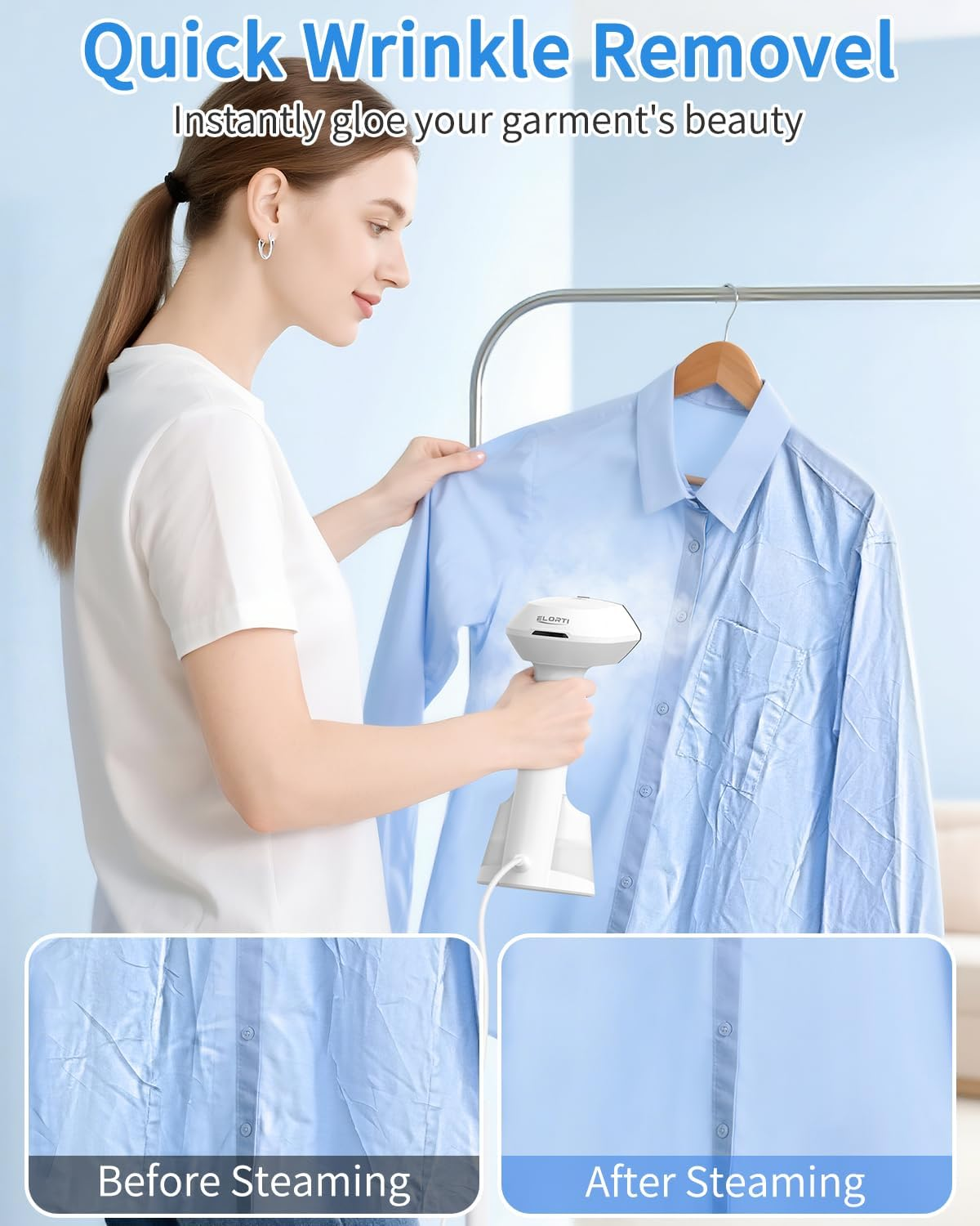 Handheld 1500W Clothes Steamer, Fast Heating, Portable for Home & Travel