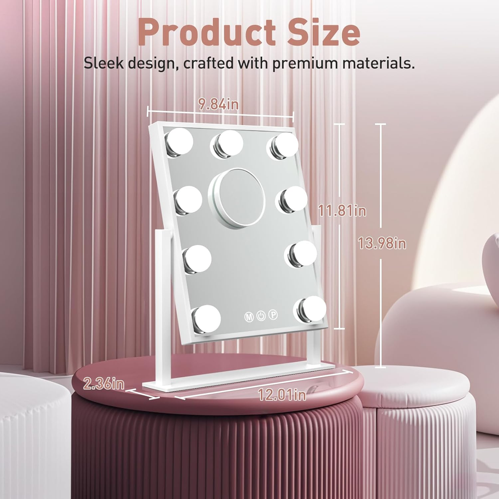 Professional Rechargeable Vanity Mirror with 10X Magnification and Dimmable Ligh