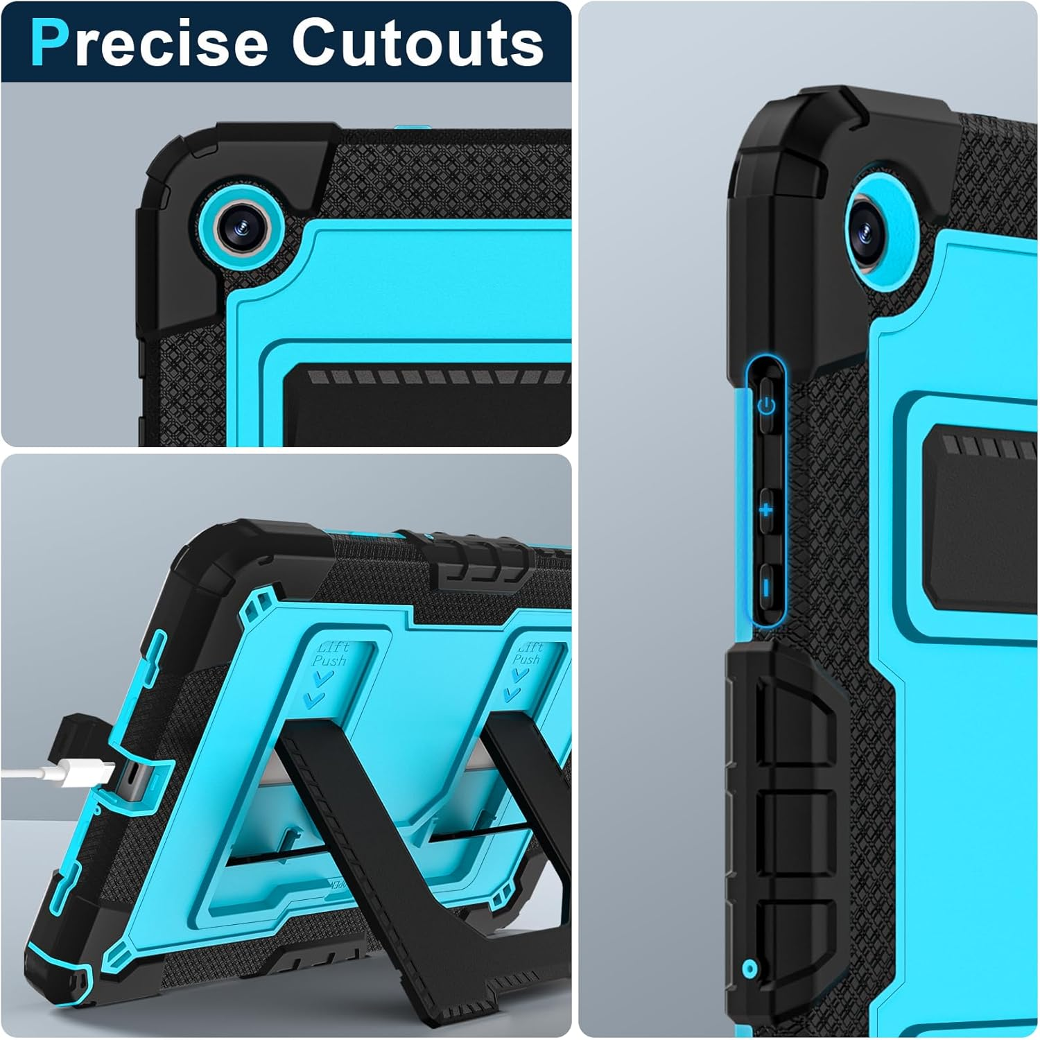 Rugged Shockproof Case for Samsung Galaxy Tab A11+ with Stand (Black-Blue)