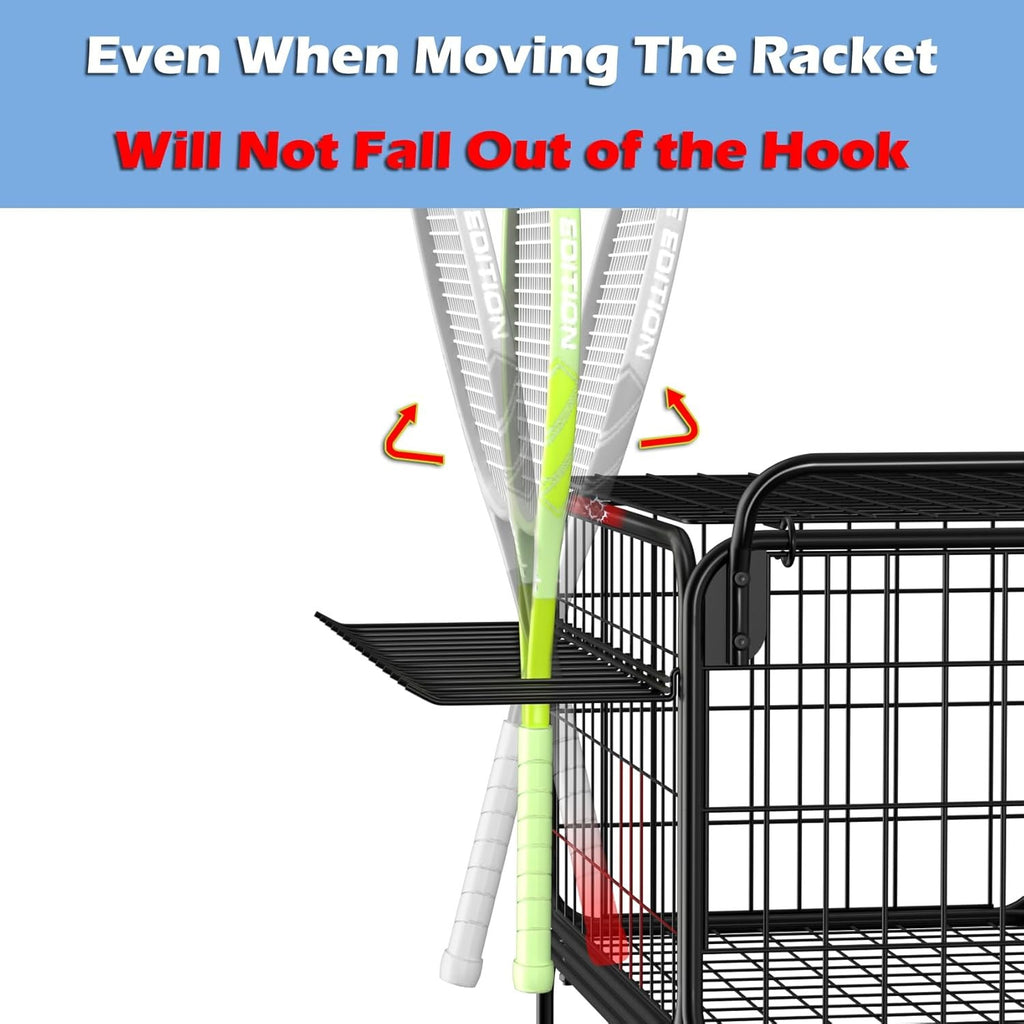 Tennis Ball Cart with Wheels, Holds 350 Balls, Racket Holder & Utility Trolley