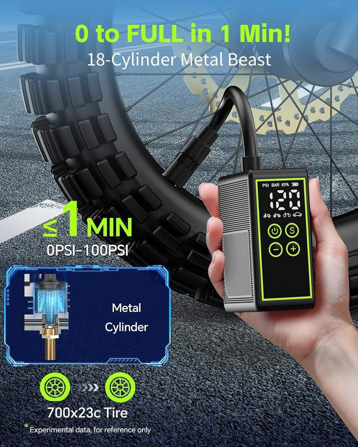 YANTU Mini Portable Air Pump Electric Bike Pump 150PSI Cordless Tyre Inflator