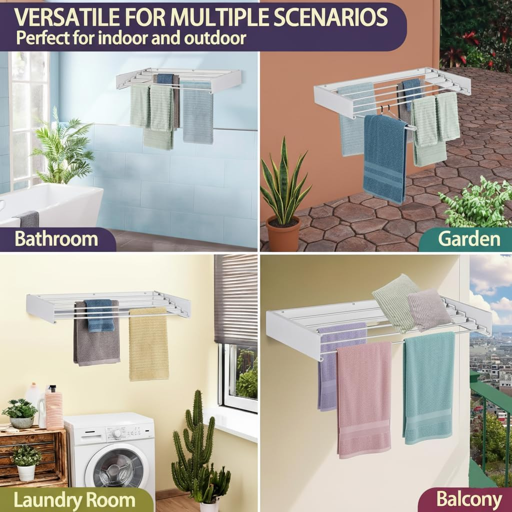 Foldable Wall-Mounted Clothes Drying Rack - 50 Kg Capacity, 8.4M Line
