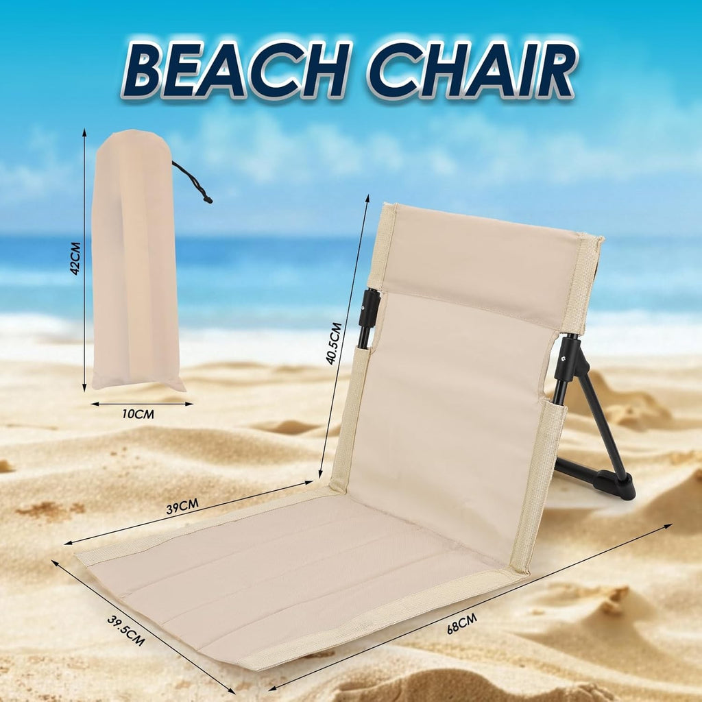 2x Foldable Poolside Lounge Chairs | Portable Beach & Camping Seats - Beige