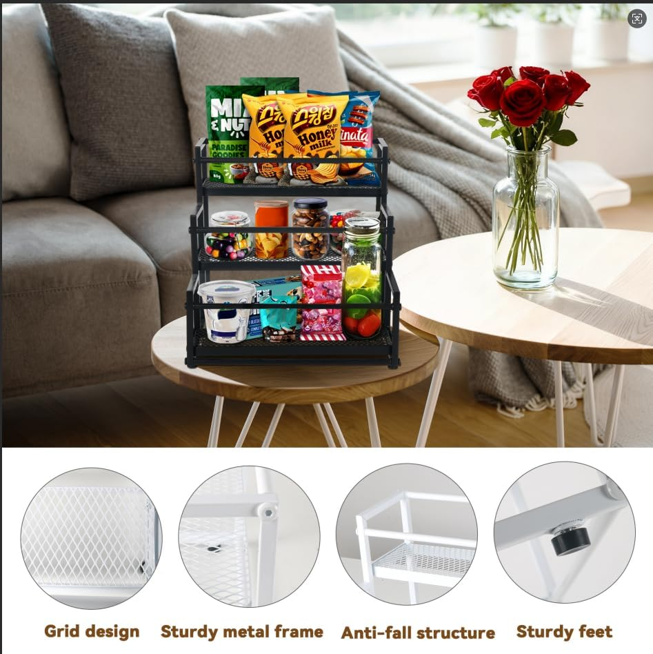 3-Tier Modern Black Wine Rack for Bottles, Spices, and Syrups