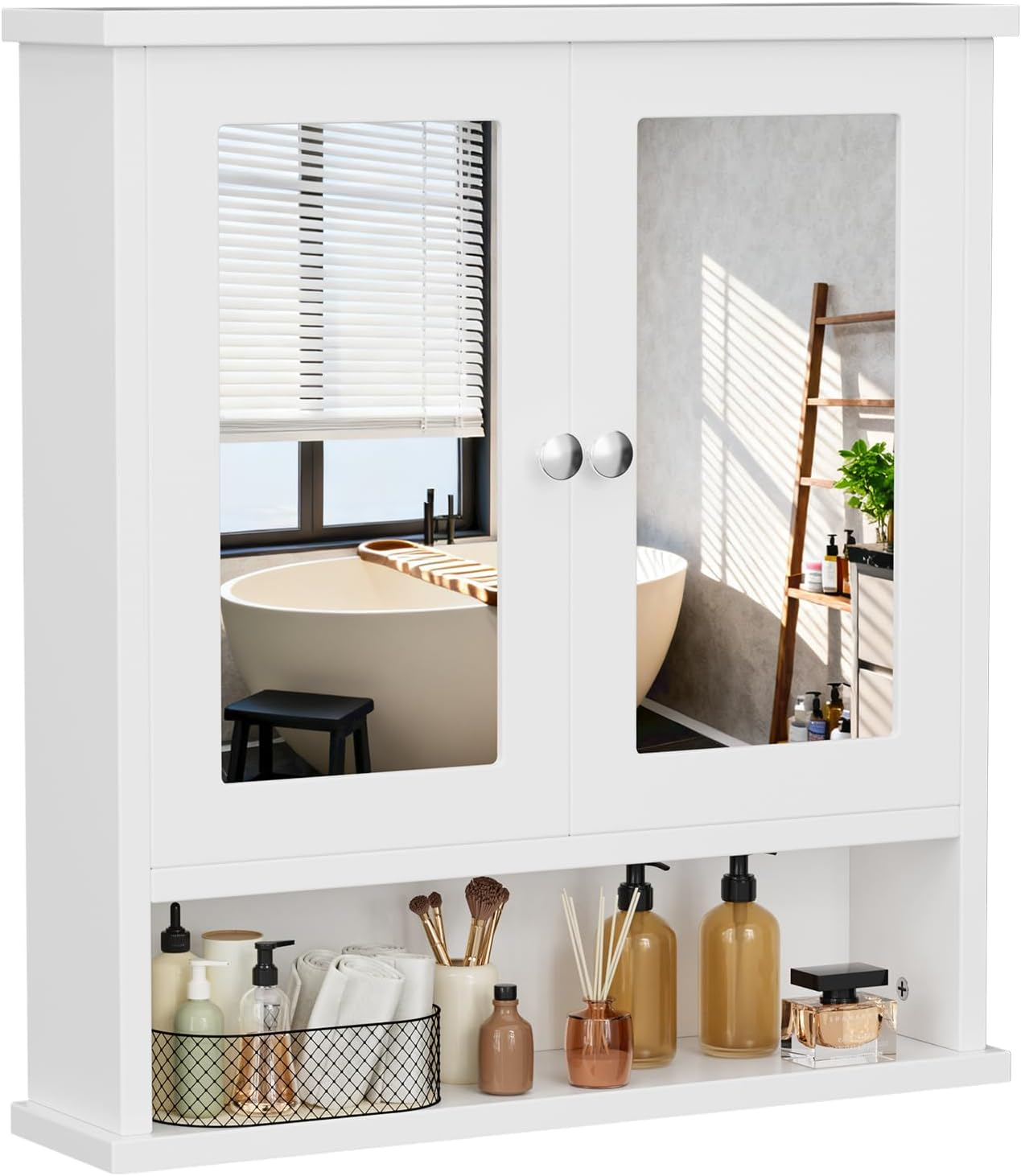 Wall-Mounted Bathroom Mirror Cabinet with Concealed Storage and Adjustable Shelv