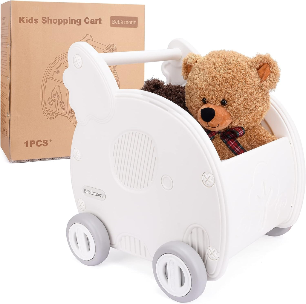 2-in-1 Baby Shopping Cart and Stroller Walker Toy with Storage, White