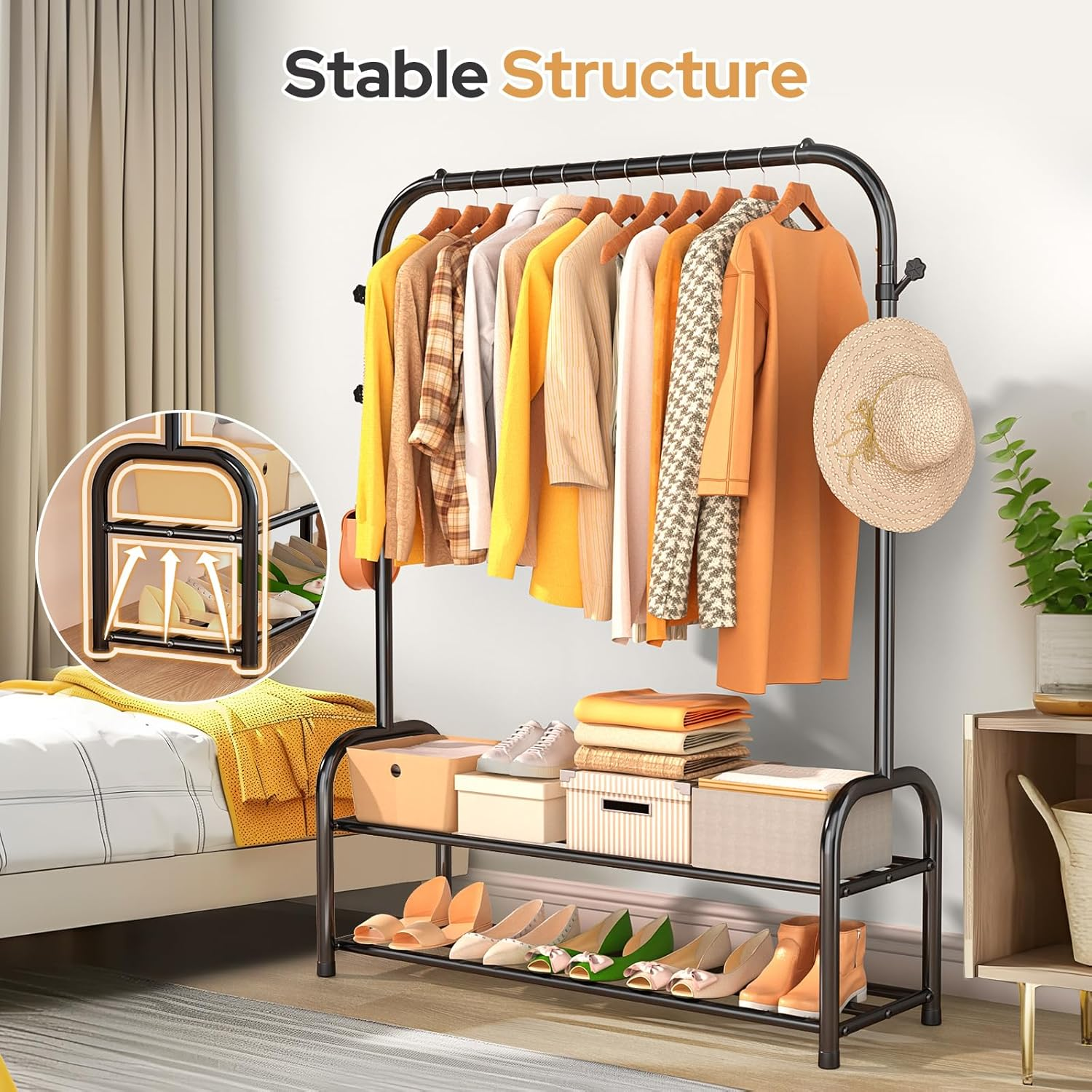 Rustic Black Clothes Rail and Rack for Bedroom, Laundry, or Living Room