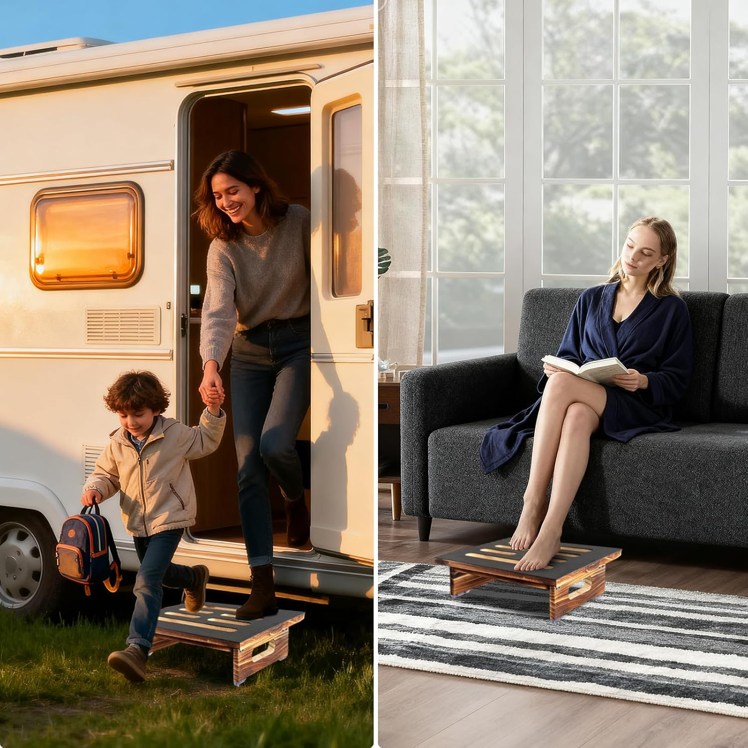 Wooden Step Stool with Non-Slip Surface, 420 Lbs Capacity for All Ages