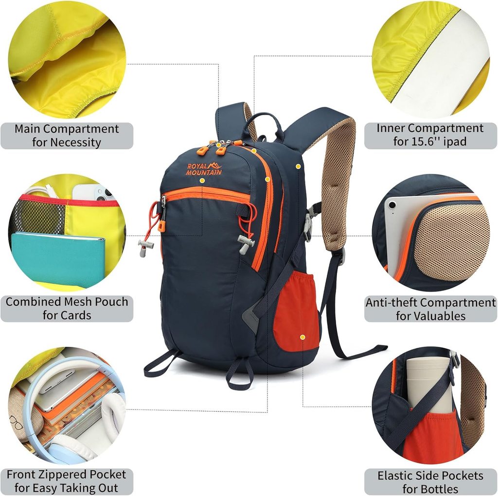 30L Lightweight Hiking Backpack with Rain Cover for 15.6" Laptop