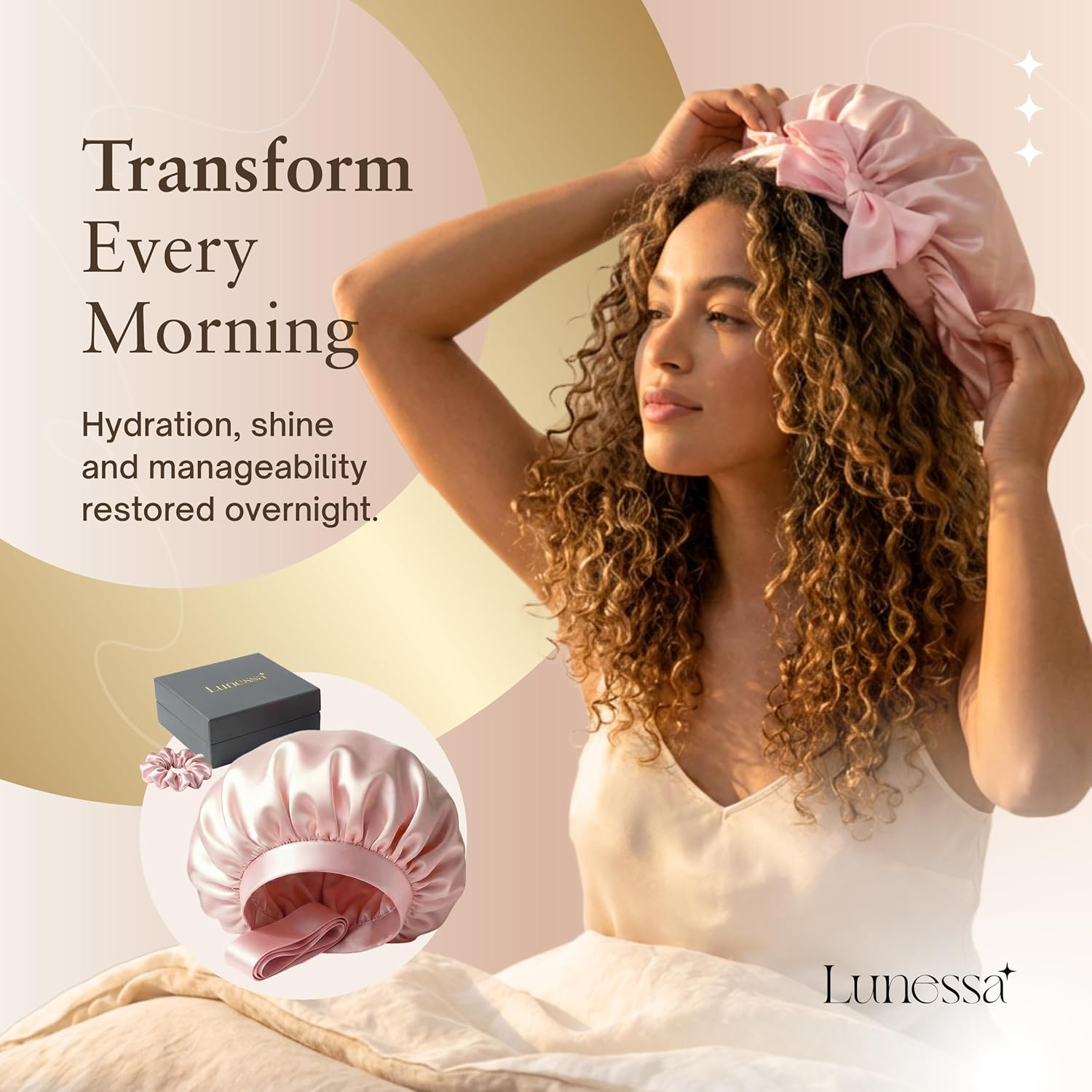 22-Momme Silk Hair Bonnet & Scrunchie - OEKO-TEX® Certified (Black)