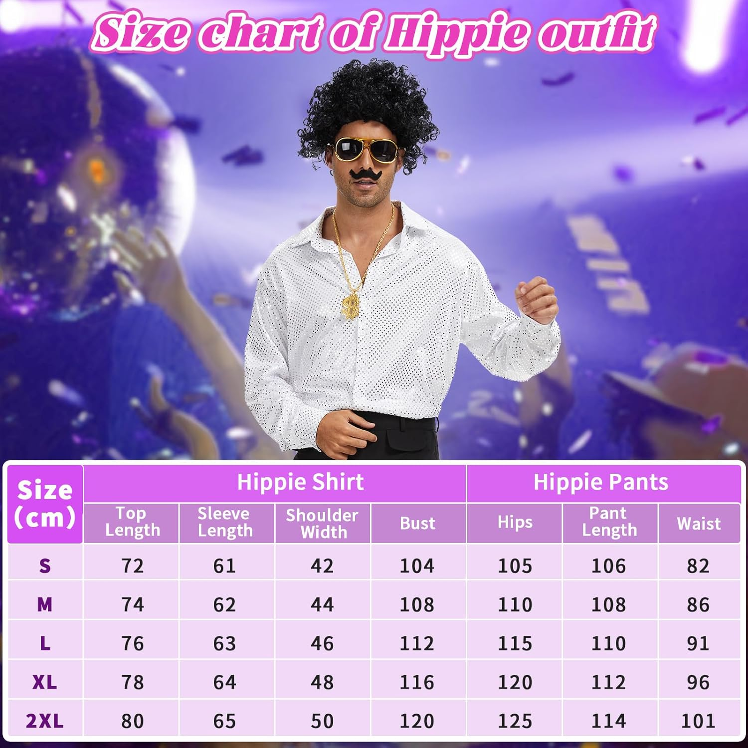 Men's 70s Disco Costume with Afro Wig and Accessories for Retro Parties