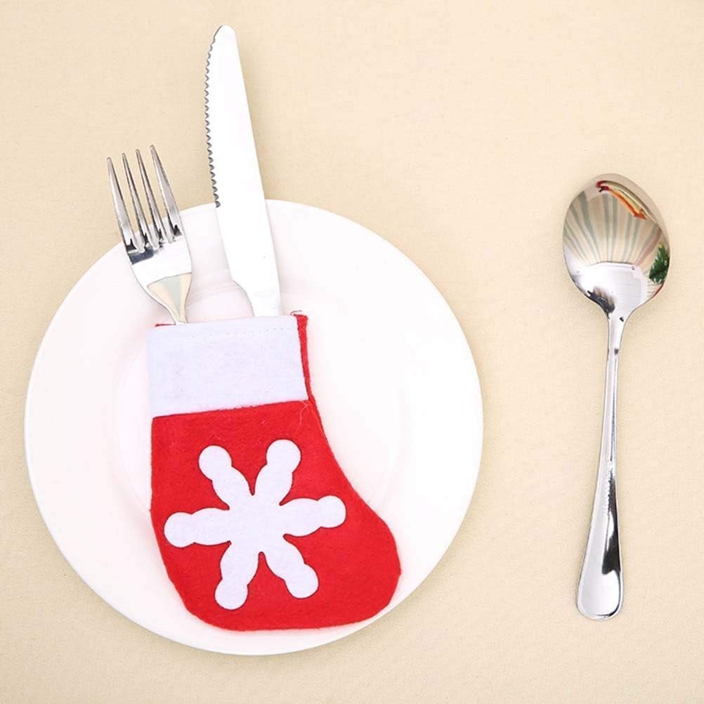 WedDecor 12x Christmas Cutlery Holders Santa Socks Table Decoration Pouches