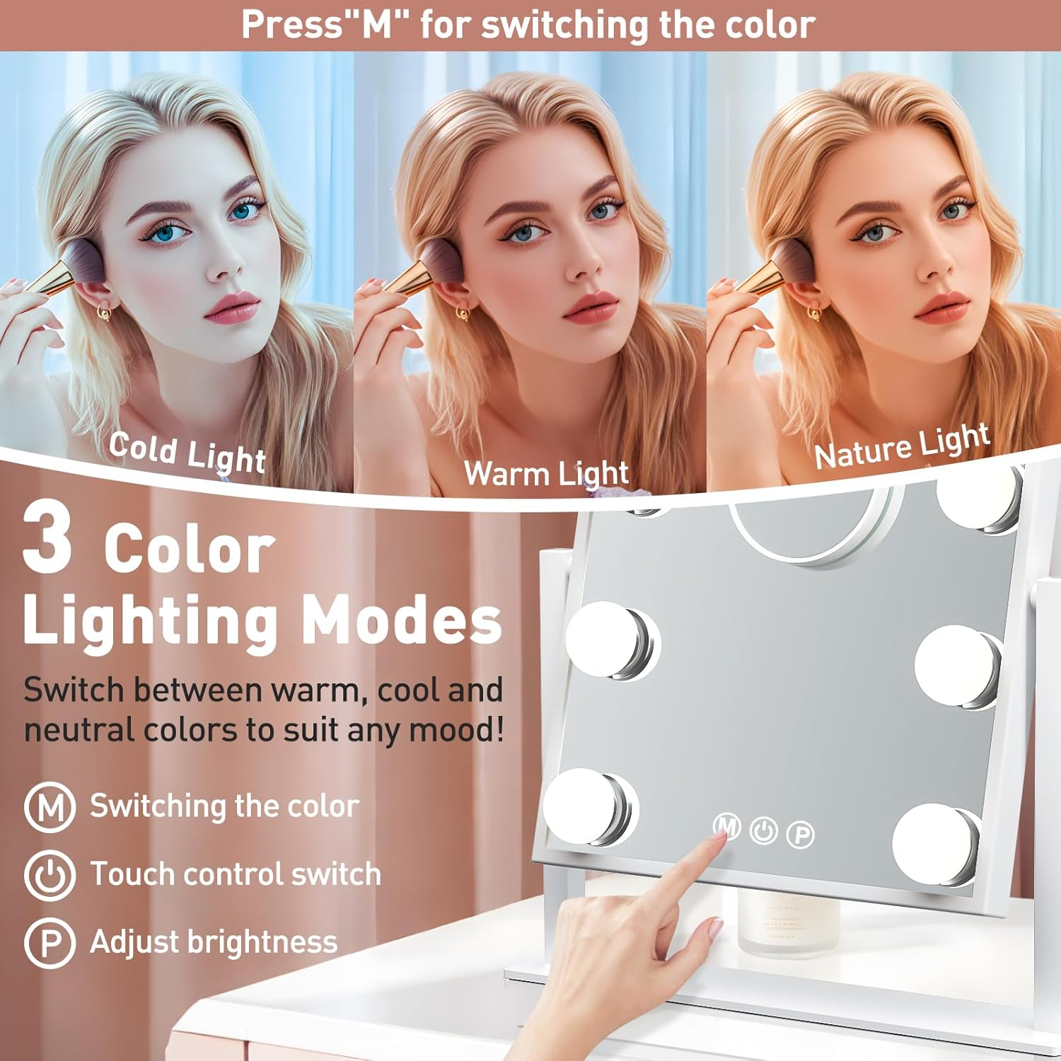 Professional Rechargeable Vanity Mirror with 10X Magnification and Dimmable Ligh