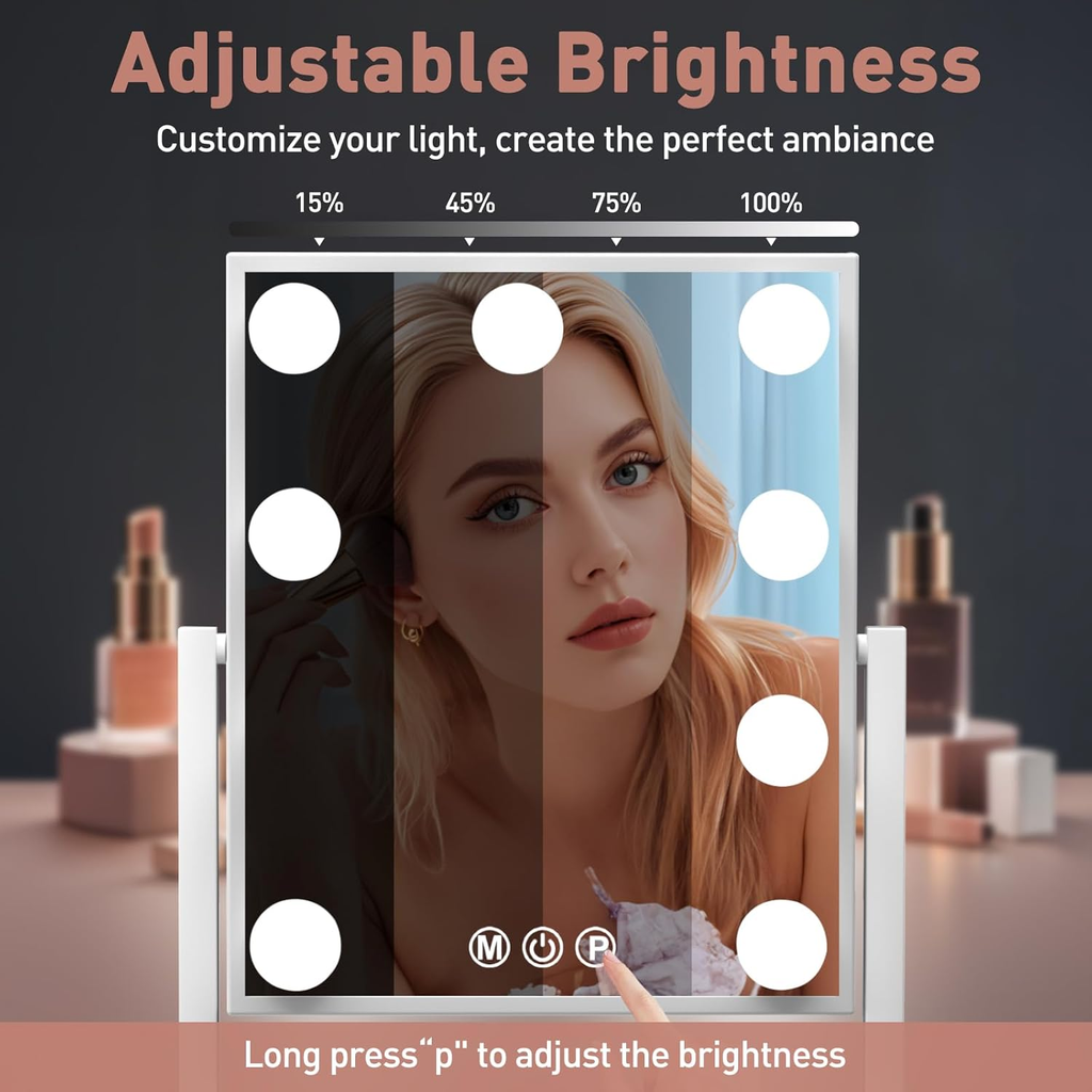 Professional Rechargeable Vanity Mirror with 10X Magnification and Dimmable Ligh
