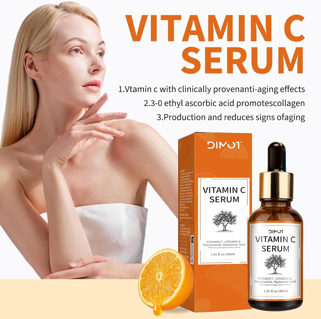 Vitamin C Serum with Hyaluronic Acid for Dark Spot Reduction, 30ml