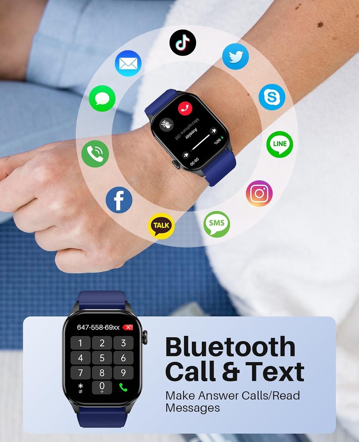 SOUYIE Smartwatch 2.04" AMOLED Fitness Tracker Bluetooth Call Heart Rate