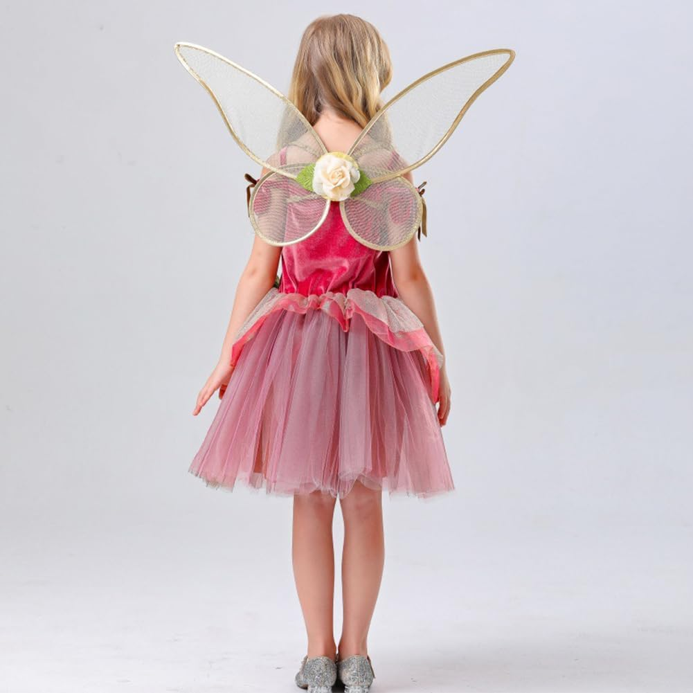 Girls Fairy Pink Costume Set with Wings for Halloween and Themed Parties