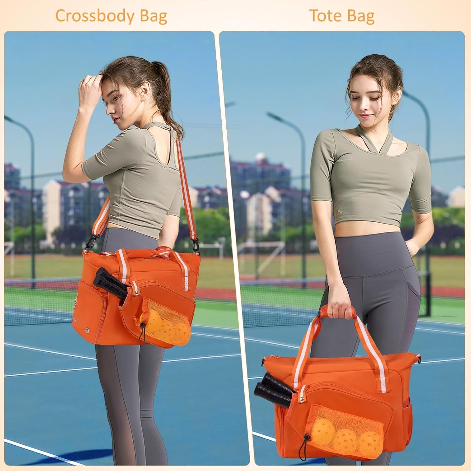 35L Versatile Pickleball Tote Bag with Shoe Compartment - Orange