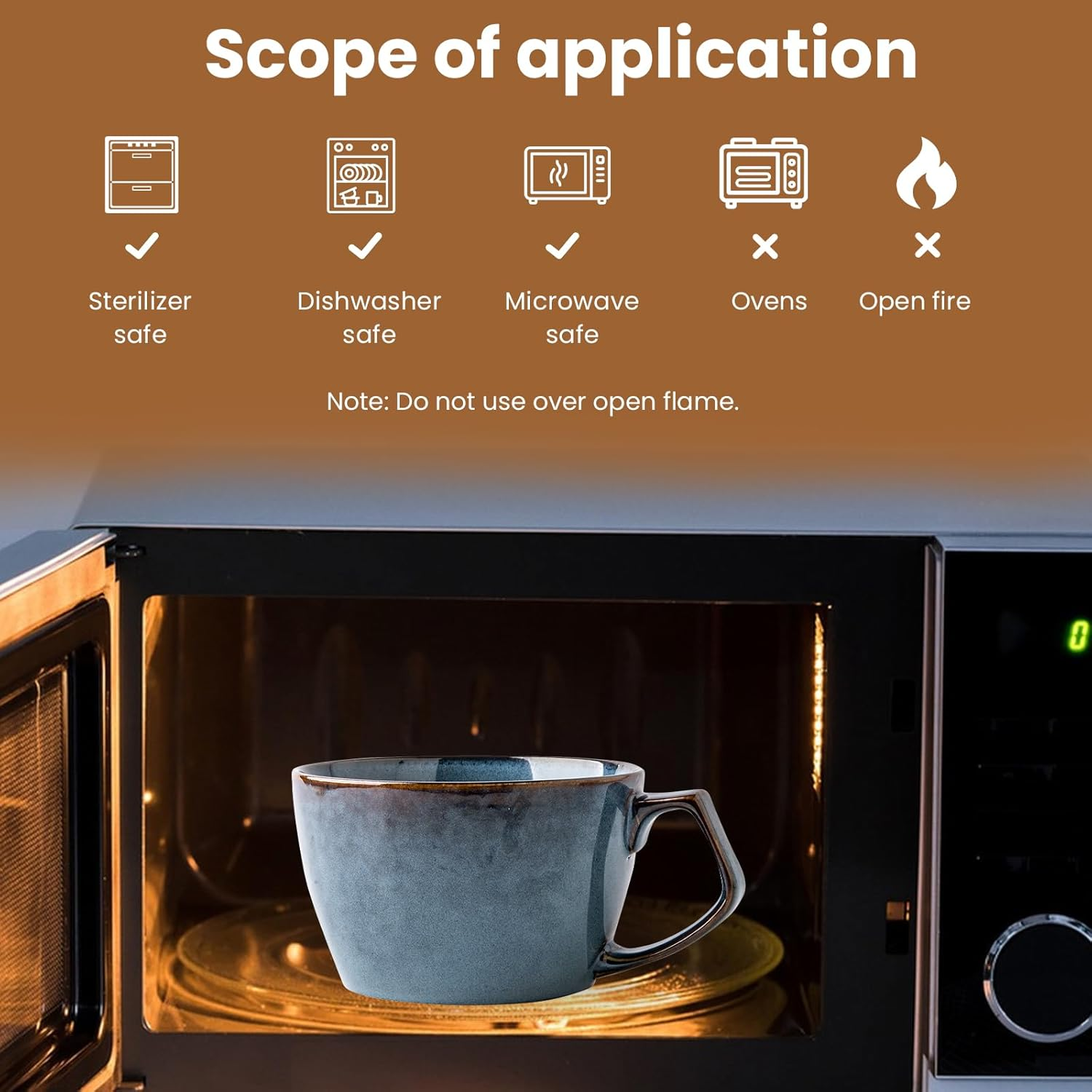 ACESOME 650ml Ceramic Soup Bowl with Scoop and Handle - Microwave Safe, Blue