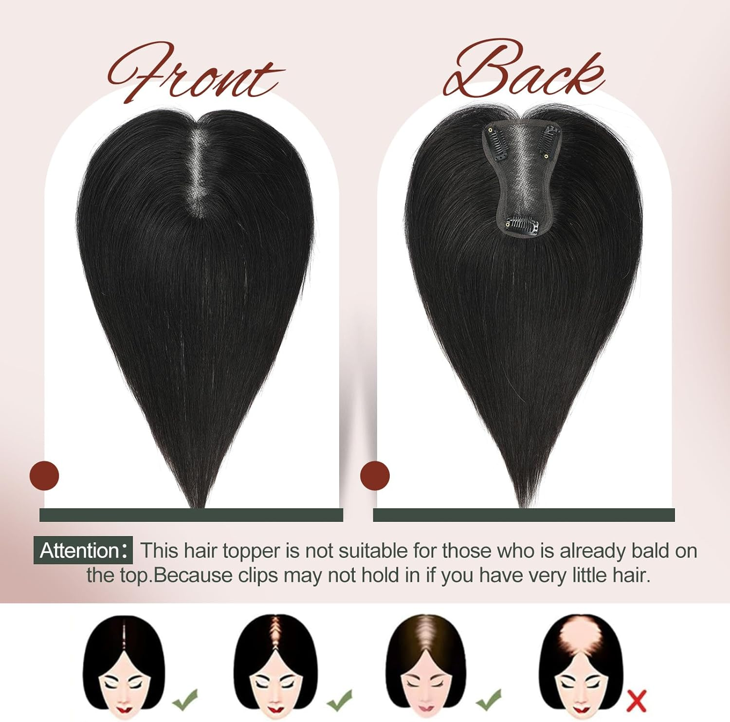 Hand-Tied Swiss Lace Hair Topper for Women - 10 Inch Natural Black