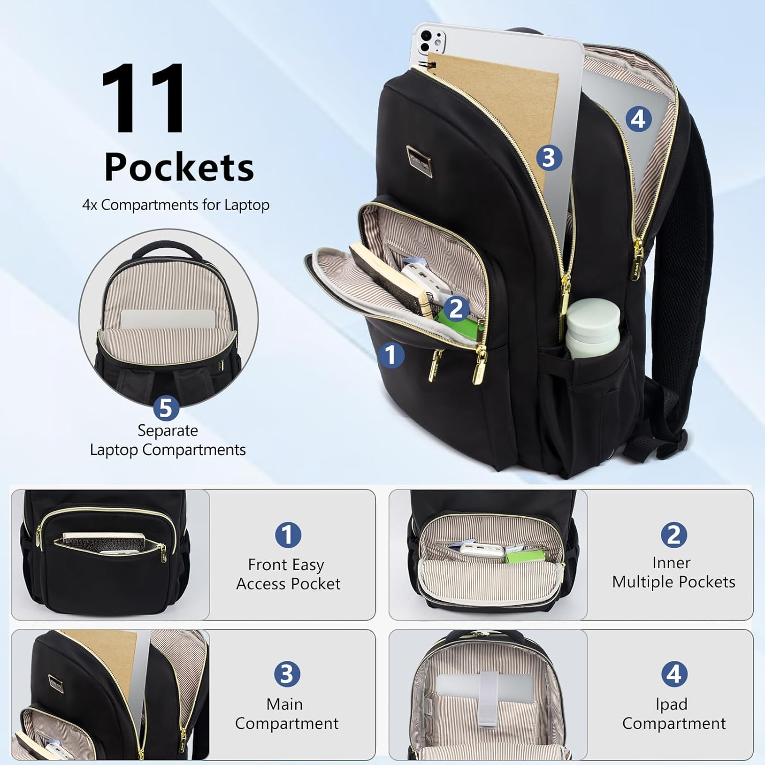 15.6'' Waterproof Laptop Backpack with Anti-Theft Pouch for Travel