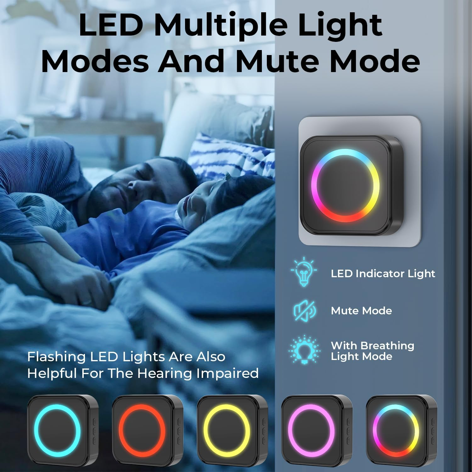 Vibrant Wireless Doorbell Kit - LED Multi-Color, Waterproof & Easy Install