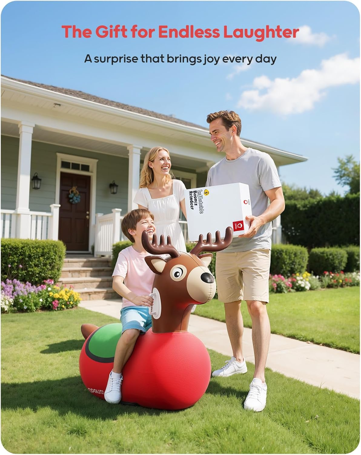 Inflatable Reindeer Hopper Toy with Pump for Kids and Adults