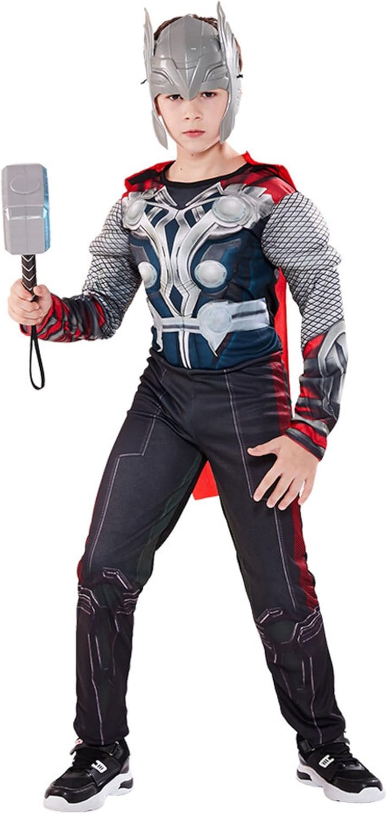 Boys Superhero Cape and Muscle Suit with Helmet for Halloween