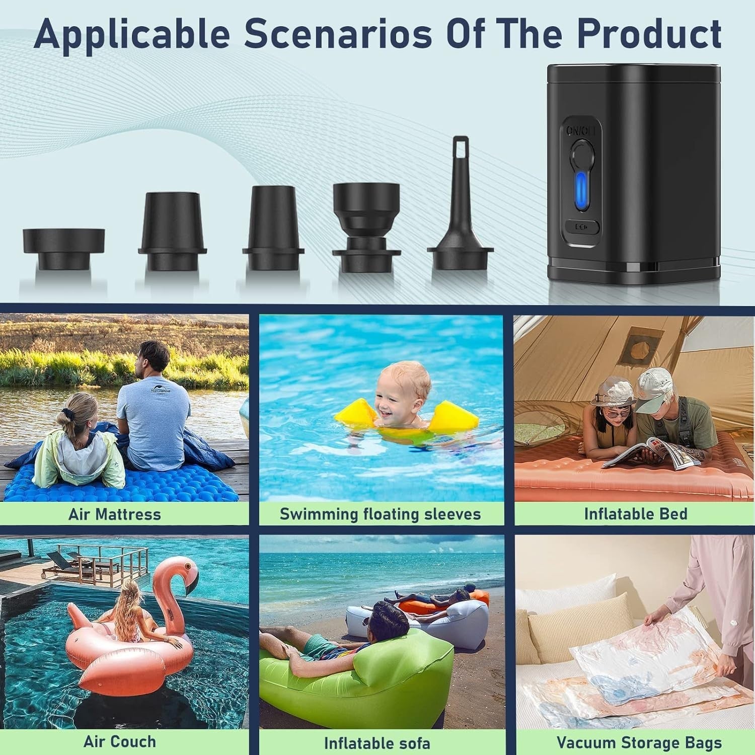 HUGERSTONE Electric Air Pump Portable Mini USB Inflator Deflator for Airbeds