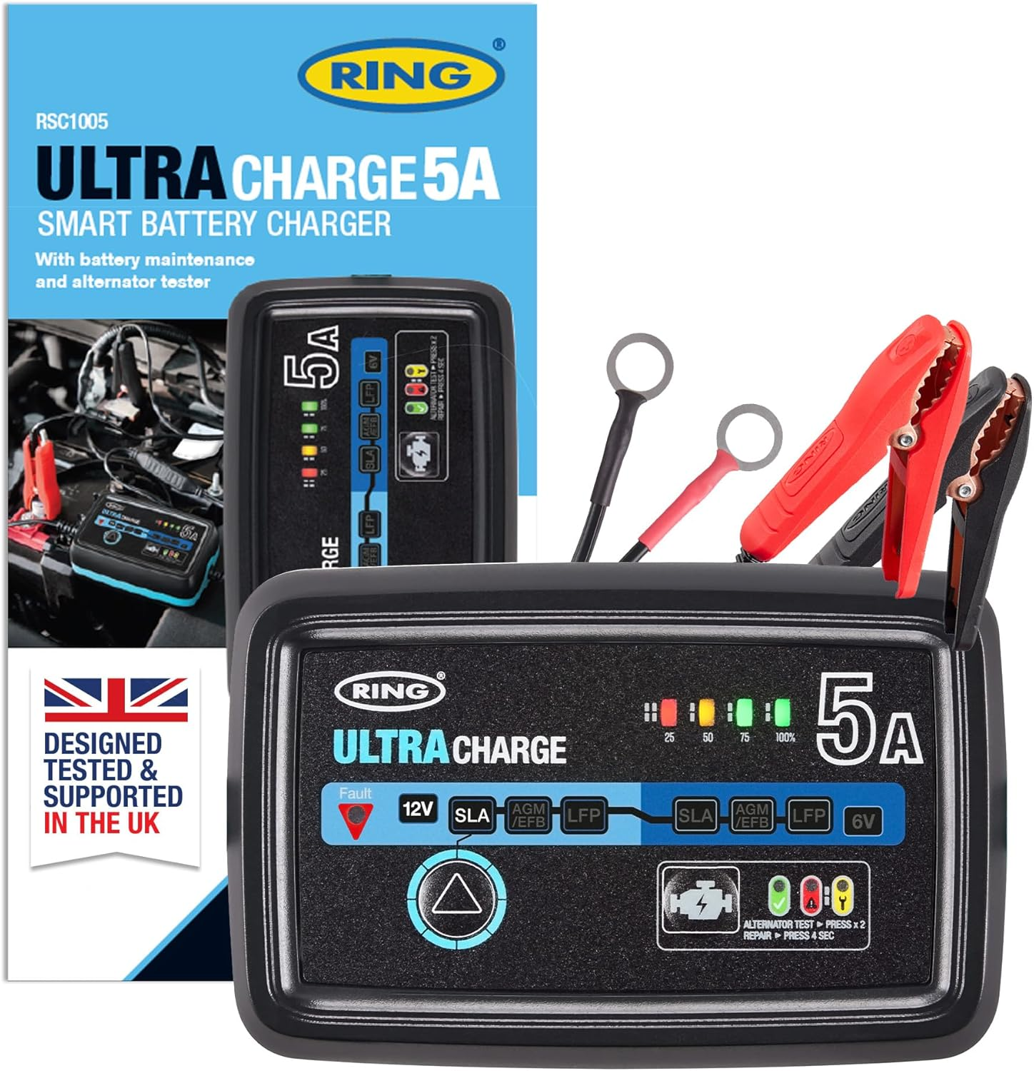 ULTRACHARGE 5A Smart Car Charger & Battery Maintainer for 6V/12V Batteries