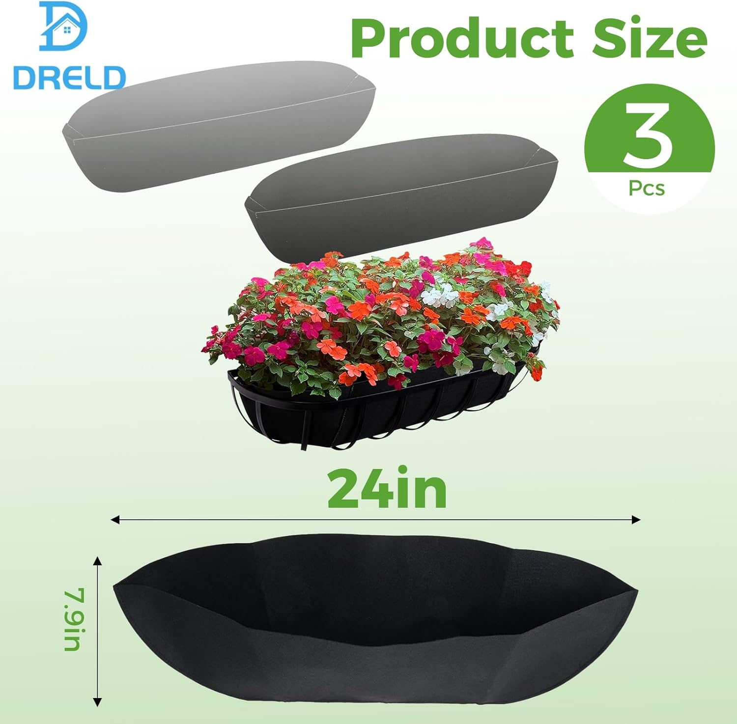 24" Rectangle Hanging Plant Liners - 3 Pack Felt Inserts for Containers