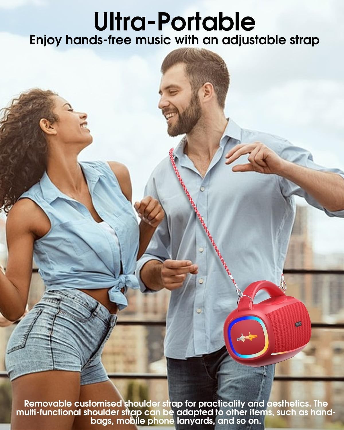 LSMOEO Bluetooth Karaoke Machine 60W Dual Mics RGB Lights Waterproof Red