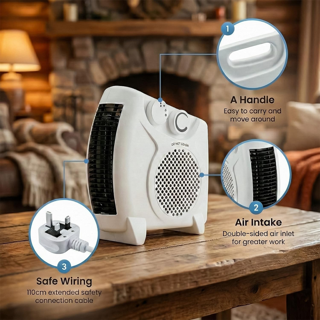 Ventox 2000W Electric Heater with Adjustable Thermostat & Overheat Protection