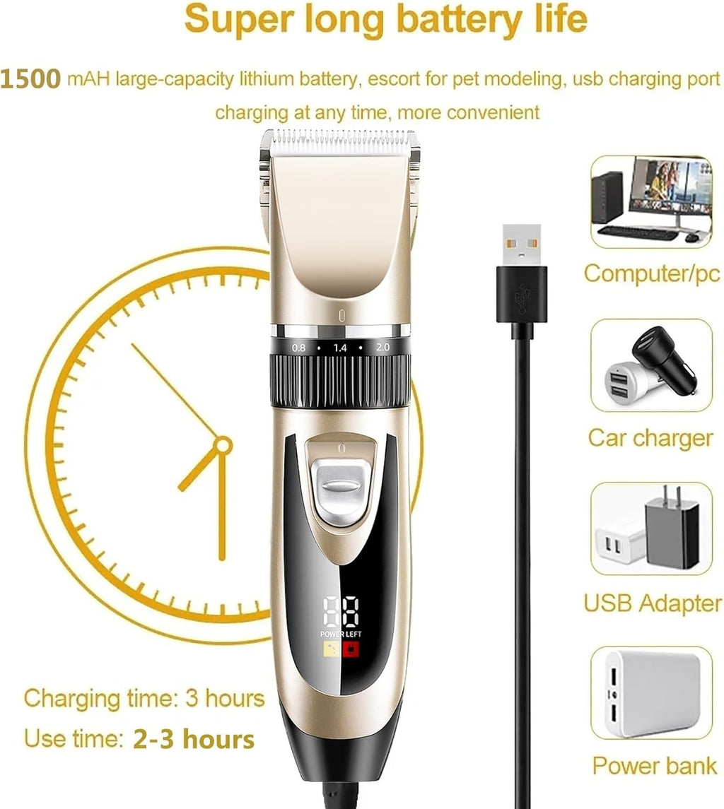 Dog Grooming Clippers Low Noise Cordless Rechargeable Pet Trimmer Waterproof